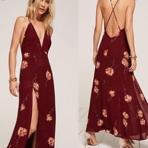 Reformation Renee dress in burgundy Auburn floral print